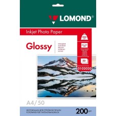 LOMOND Фотобумага A4, для струйной печати, 50л, 200г/м2, белый, покрытие глянцевое [0102020]