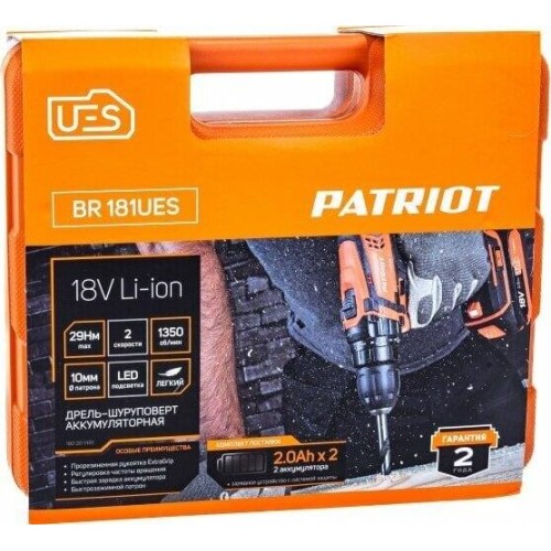 Дрель-шуруповерт PATRIOT 180201481 BR 181UES Дрель-шуруповерт аккумуляторная Дрель-шуруповерт PATRIOT 180201481 BR 181UES Дрель-шуруповерт аккумуляторная