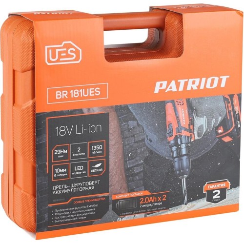 Дрель-шуруповерт PATRIOT 180201481 BR 181UES Дрель-шуруповерт аккумуляторная Дрель-шуруповерт PATRIOT 180201481 BR 181UES Дрель-шуруповерт аккумуляторная