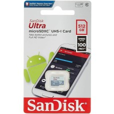 SANDISK Карта памяти microSDXC UHS-I U1 Ultra 512 ГБ, 100 МБ/с, Class 10, SDSQUNR-512G-GN3MN, 1 шт., без адаптера