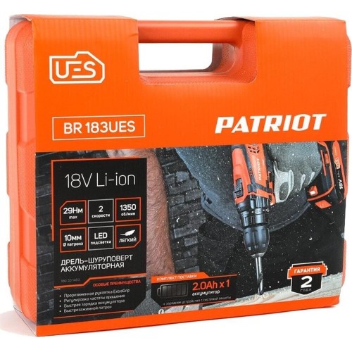 Дрель-шуруповерт PATRIOT 180201483 BR 183UES Дрель-шуруповерт аккумуляторная Дрель-шуруповерт PATRIOT 180201483 BR 183UES Дрель-шуруповерт аккумуляторная